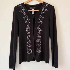Sag Harbor Embroidered & Beaded Floral Design Cardigan Sweater